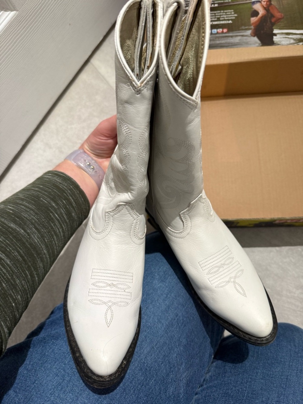 Durango White Leather Western Cowboy Boots for Women-6.5 - Picture 3 of 6
